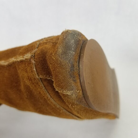 Minnetonka Knee High Boot Womens 7 Moccasins Fringe Front Lace Leather Brown USA - Picture 15 of 16